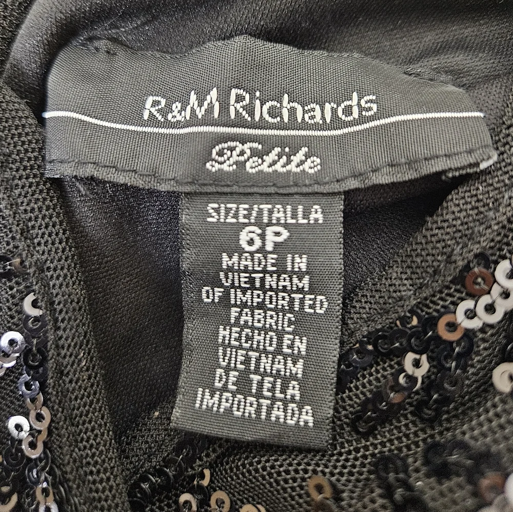 🌟 R&M Richards Petite 6P Black Sequin Long Evening Gown - Picture 3 of 15